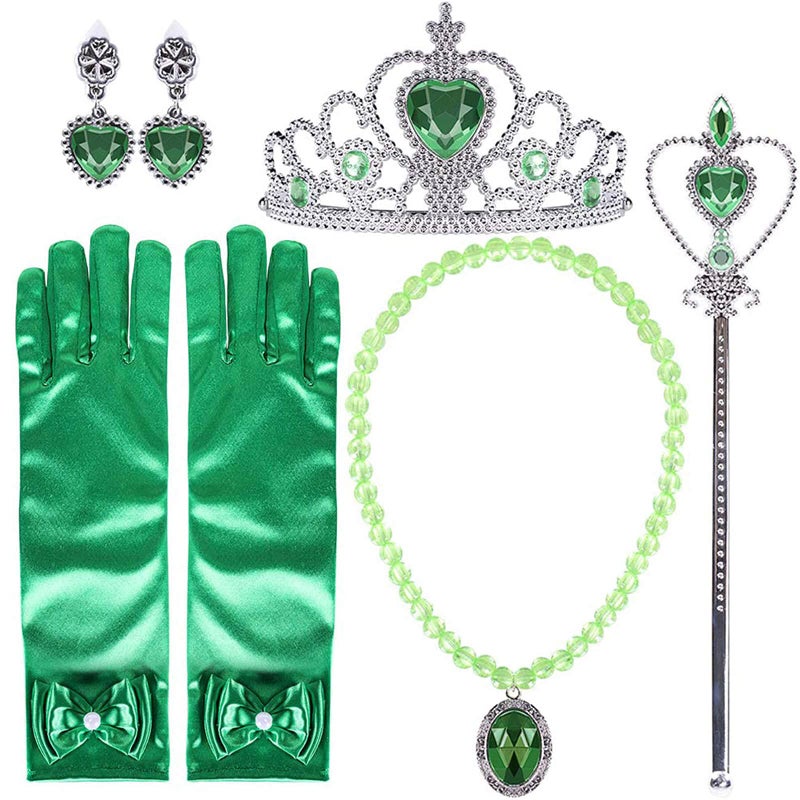Orgrimmar Princess Dress Up accessories For Belle Gloves Princess Tiara Crown Wand Necklaces For Kids (Green) - Image 1